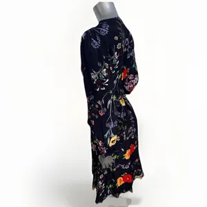 Amour Vert Washable Silk Elma Provence Floral Wrap Long Sleeve Midi Dress M thumbnail 11