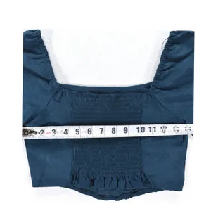 Kirious Los Angeles Teal Corset Crop Top Long Puff Sleeve Smocked Back Small thumbnail 6
