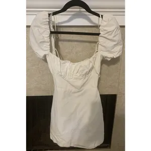 Zara Linen blend short dress puff Sleeve lace up white Size S Linen, Viscose thumbnail 4