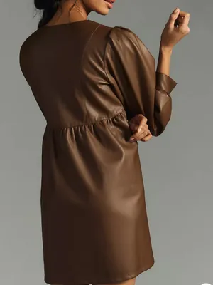 Anthropologie Deep-V Faux Leather Babydoll Dress Size XL thumbnail 8