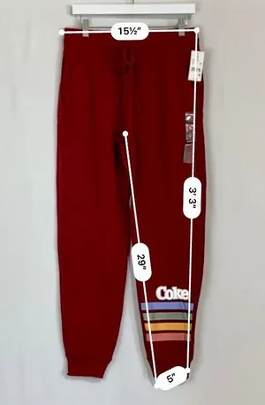 Women’s Casual Drawstring Joggers Coke Rainbow Print Logo Maroon NWT thumbnail 11