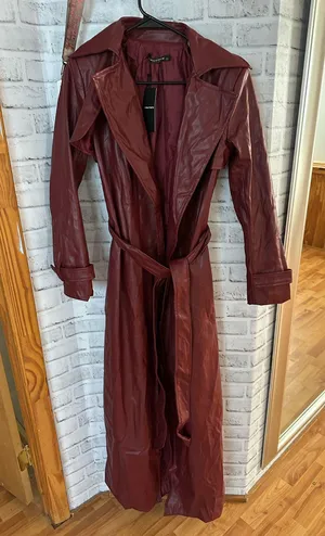 Shein maxi burgundy leather coat thumbnail 1