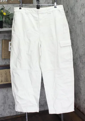 Woolrich X TGT Mid-Rise Barrel Leg Cargo Denim Jeans Pants Cream Off White 17 thumbnail 1
