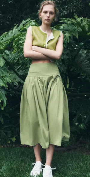 ZARA NWT Green YOKE DETAIL PLEATED SKIRT ZW COLLECTION. Size Medium thumbnail 8