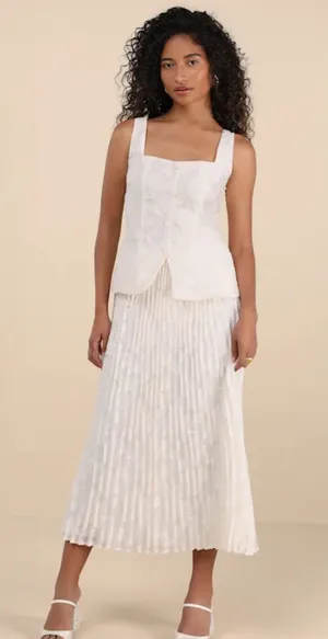 Lulus Alyona Cream Burnout Two-Piece Pleated Midi Dress thumbnail 1