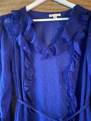 Cato Royal Blue Ruffle Long-Sleeve Tie-Waist Dress thumbnail 3