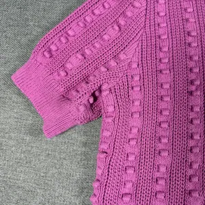 Ann Taylor XL Pink Short Sleeve Bobble Knit Cotton Blend Sweater Business Casual thumbnail 4