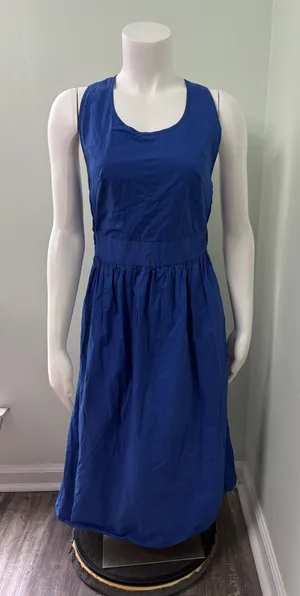 Everlane Clean Cotton Cross-Back Midi Dress Azure Blue Ooen-back Sundress 2 thumbnail 1