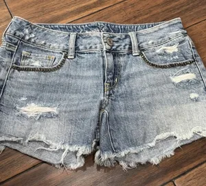 American Eagle Outfitters Vintage Embellished Distressed Denim Shorts thumbnail 1