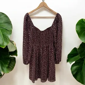 LUSH Boho Smocked Sweetheart Milkmaid Dress in Brown Berry Floral thumbnail 7