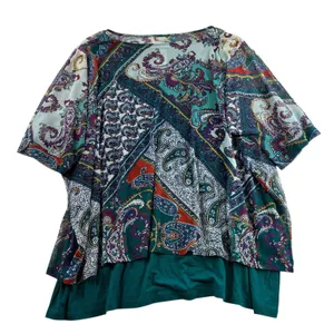Chicos 3 US XL Overlay Tee Knit Top Multicolor Paisley 3/4 Sleeve Boho Layered‎ thumbnail 2