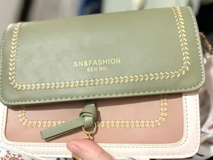Source Unknown Olive Green and Dusty Pink Zip Wallet with Gold Stitching thumbnail 1