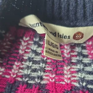 Mountain and Isles Pico Fair Isle‎ Sweater Pink Blue Crew-neck Women's Large thumbnail 3