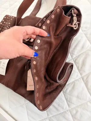 Free People We The Free Shay Brown Leather Studded Tote Bag Boho Western Crossbody SOLD OUT thumbnail 6