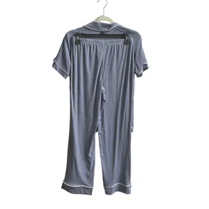 Nicole Miller Pajama Set Womens S Blue Ribbed Knit Short Sleeve Button Front thumbnail 3