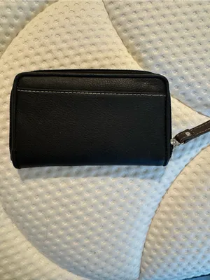 Leather Wristlet Wallet - Black with Brown Stripe thumbnail 3