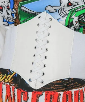 White Lace Up Waspie Corset Belt thumbnail 1