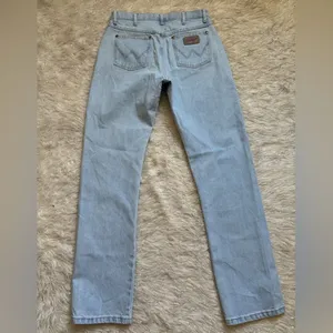 Wrangler sky Blue Women’s Leather Patch Slim Fit Cowboy Jeans Size 13/36 thumbnail 4