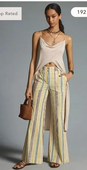 Maeve Wide Leg Pants Women 8 Yellow Striped Naomi High Rise Patch Pocket thumbnail 1