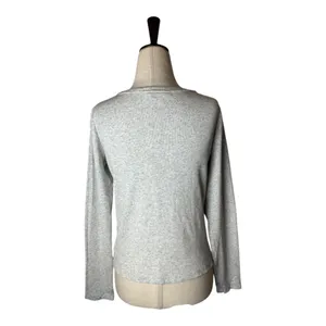 Club Monaco Shirt Women Medium Gray Rib‎ Knit Crew Neck Tee Athleisure Athletic thumbnail 2