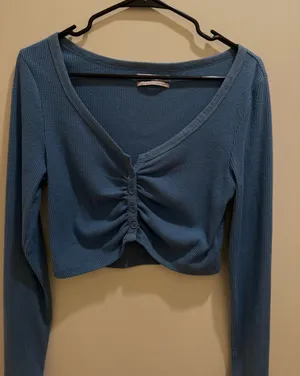 Urban Outfitters blue long sleeve v-neck crop top with buttons thumbnail 1
