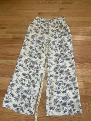 Abercrombie White Blue Tropical Print Linen Wide Leg Pants Small Beach Resort thumbnail 5