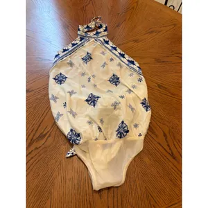 Free People Bodysuit Womens Small Blue White Nautical Halter Neck OB1149521 thumbnail 2