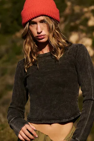 NWT Free People Movement Ribbed Long-Sleeve Baby Tee In Black thumbnail 2