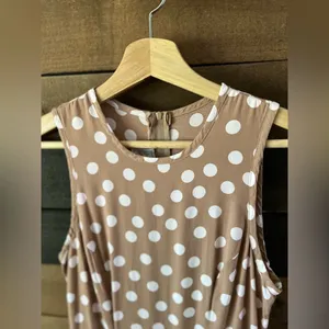 Vintage Paris Sport Club Sleeveless Tan Polka Dot Maxi Dress Made in USA Rayon thumbnail 5