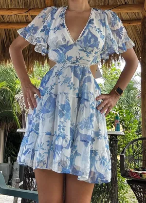 Hello Molly Flowy Blue & White Floral Dress thumbnail 1