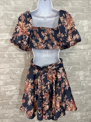 Altar'd State Annmarie Navy/Brown Floral Cutout Dress thumbnail 3
