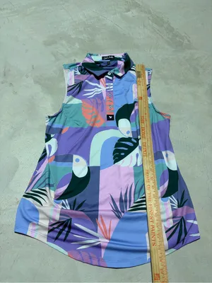 Bad Birdie Tropical Sleeveless Polo Lavender & Mint large thumbnail 3