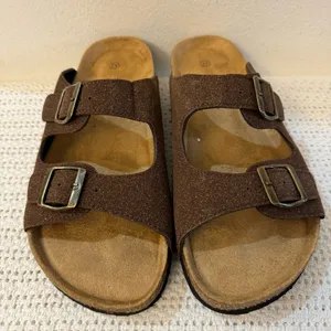 Women’s Flats Sandals–Adjustable Buckle Slip-On Comfort Slides with Cork Footbed thumbnail 4