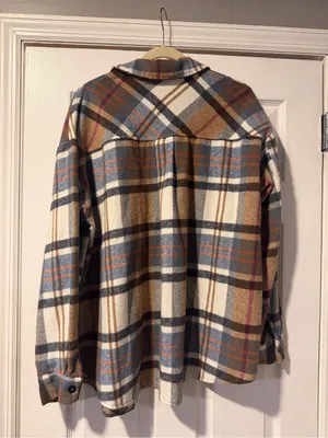 Automet Plaid Flannel Shacket Brown Long Sleeve Button Front Women's XL NEW thumbnail 4