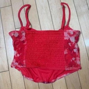 Stradivarius Red Floral Mesh Corset Top Bralette Size Small thumbnail 4