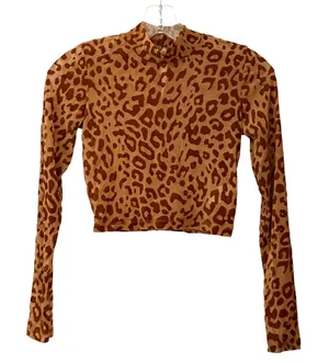 Motel Rocks Leopard Print Mesh Crop Top Long Sleeve Going Out Brown Tan Size XS thumbnail 1