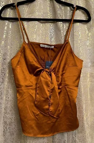Abercrombie & Fitch Copper Orange Satin Tie Front Cami Tank Small NWT‎ thumbnail 1
