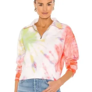 Re/Done Womens Hanes 70s Half Zip Sweatshirt Pullover Tie Dye Cotton Size Large thumbnail 10