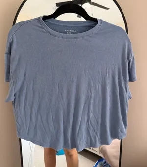 American Eagle Outfitters Light Blue Ribbed Short-Sleeve Tee thumbnail 1