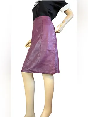 Vintage 1990'S Plum Purple Leather Midi Skirt (14) thumbnail 4