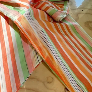 Y2K Coldwater Creek Large Orange Green Striped Cotton‎ Button Down Shirt H33599 thumbnail 8