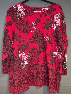 Women L Alfred Dunner 2pc Wool Cardigan Cotton Paisley Top Western Boho Set thumbnail 2