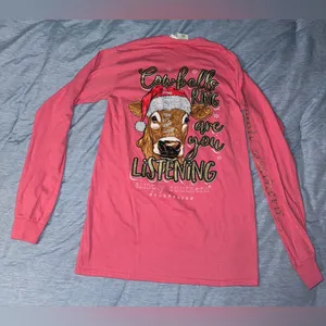 Simply Southern Pink Christmas Cowbells Ring Long Sleeve T Shirt Small thumbnail 1