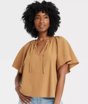 A New Day Womens Flounce Short Sleeve V-Neck Popover Top thumbnail 1