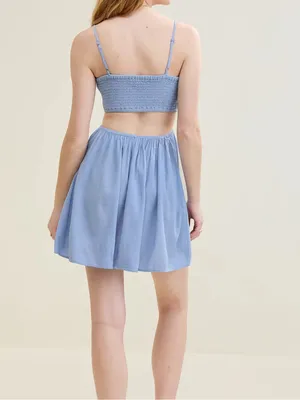 Aerie Womens Smocked Cut Out Mini Dress Blue Medium New With Tags thumbnail 6