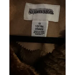 St. John’s Bay Faux Suede/Fur Coat Brown Midi Jacket Size1X Hooded Button Close thumbnail 3