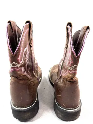 Justin Boots 7.5 Brown Leather Women's Western Heeled Boots with Pink Stitching thumbnail 5