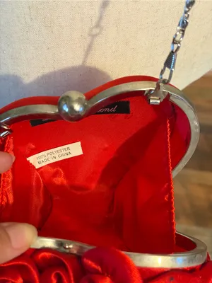 Lulu‎ Townsend Red Heart Rosette Bag Satin Coquette Evening Clutch Chain Strap thumbnail 5