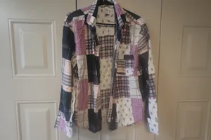 Victoria's Secret plaid flannel path quilt pajamas sleep shirt with pocket in light pink, dark pink and black size small. thumbnail 5