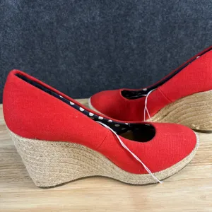 Merona Marguerite Red Canvas Espadrille Wedge Pumps Size 8 Polka Dot Lining thumbnail 10